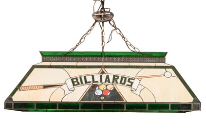 Vintage Stained Glass Billiards Pool Table Light