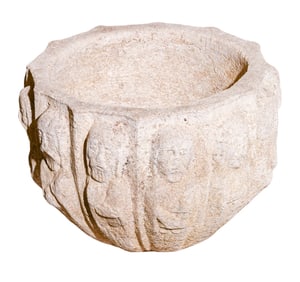 Natural Cast Stone Baptismal Font w 12  Apostles