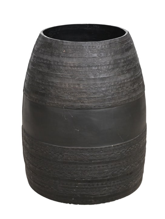 William Sonoma Aluminum Black Drum Planter: William Sonoma Aluminum Black Drum PlanterMeasures 21 inches x 14 inches x 14 inches.