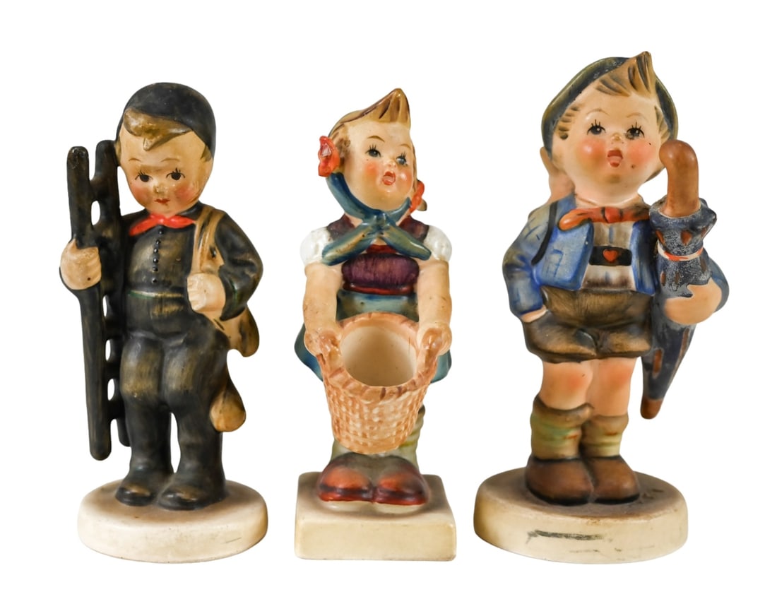 3 Vintage Hummel Porcelain Figures: 3 Vintage Hummel Porcelain Figures. Each measures approximately 3 inches x 2 inches.