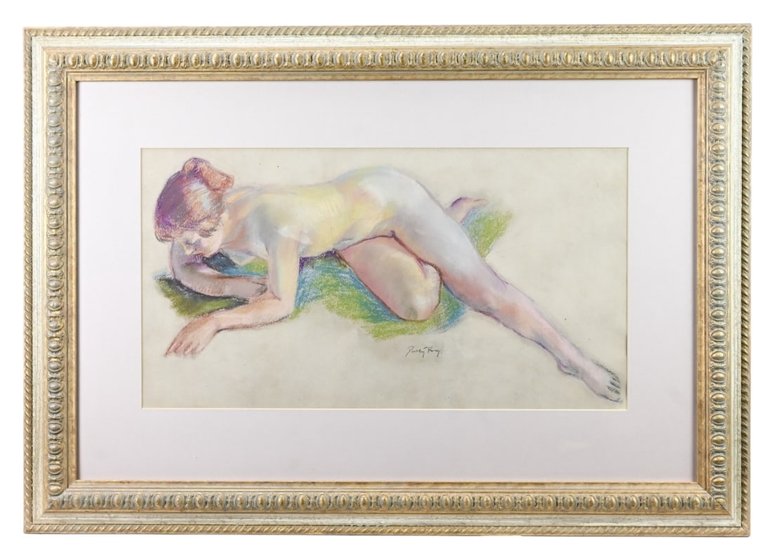 Dorothy King Signed Pastel of Reclining Nude: Dorothy King, American 1907-1990, Signed Pastel of Reclining Nude.