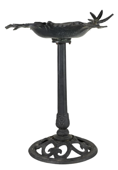 Cast Iron Leaf Form w Dragon Fly Bird Bath (1 of 7)