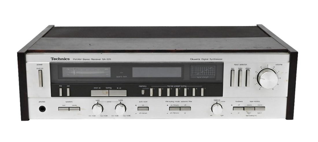 Technics SA-225 AM/FM Stereo Receiver: Technics SA-225 AM/FM Stereo Receiver. Measures 5 inches x 17 inches x 10 inches.