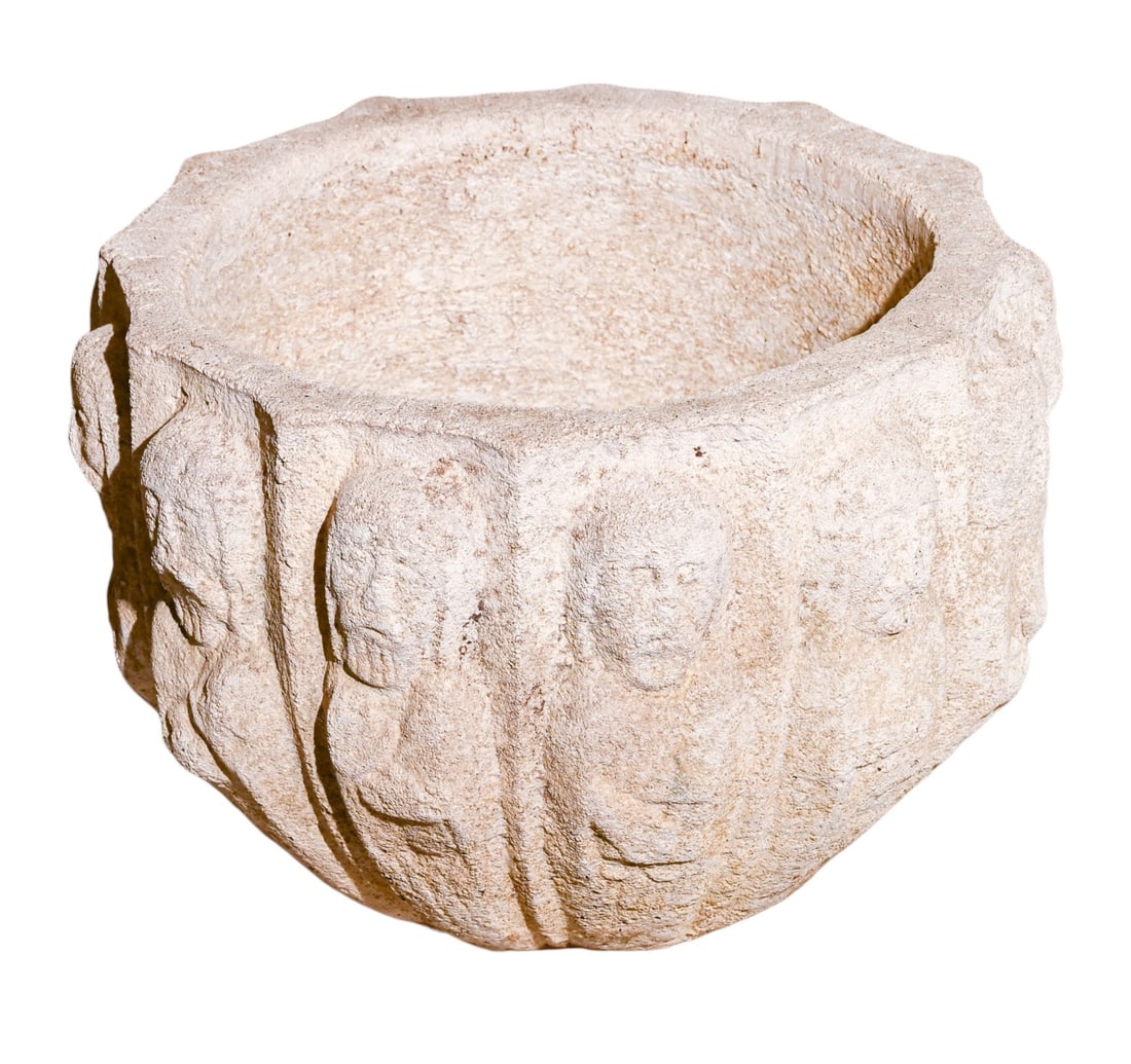 Natural Cast Stone Baptismal Font w 12  Apostles (1 of 9)