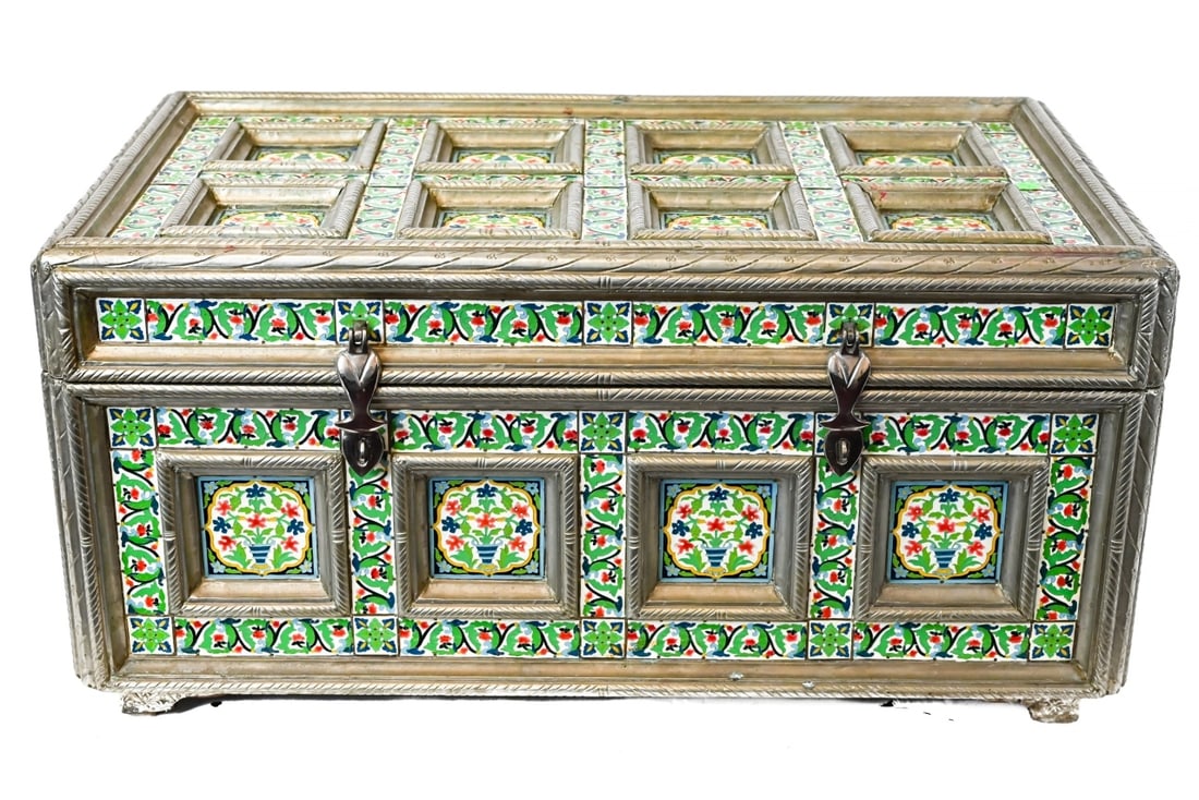 Syrian Enameled Panel Metal Chest Cast Hardware (1 of 14)