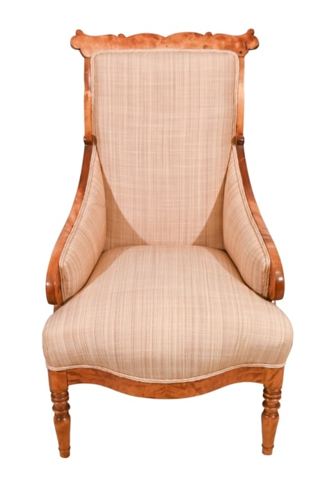 Empire Style Carved Maple Upholstered Armchair (1 of 14)