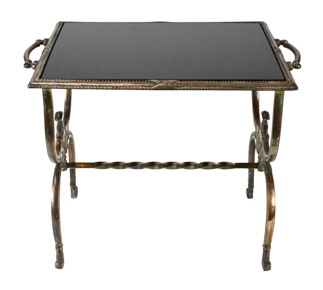 Antique Gilt Bronze Curule Glass Top Side Table (1 of 10)