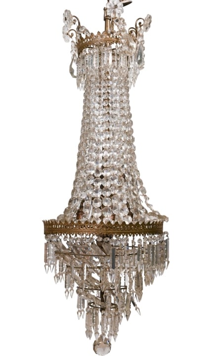 French Brass and Crystal Prism 7 Light Chandelier (1 of 7)