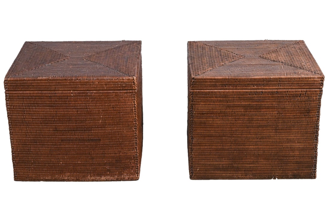 Pair Woven Rattan Basket Storage Boxes (1 of 9)