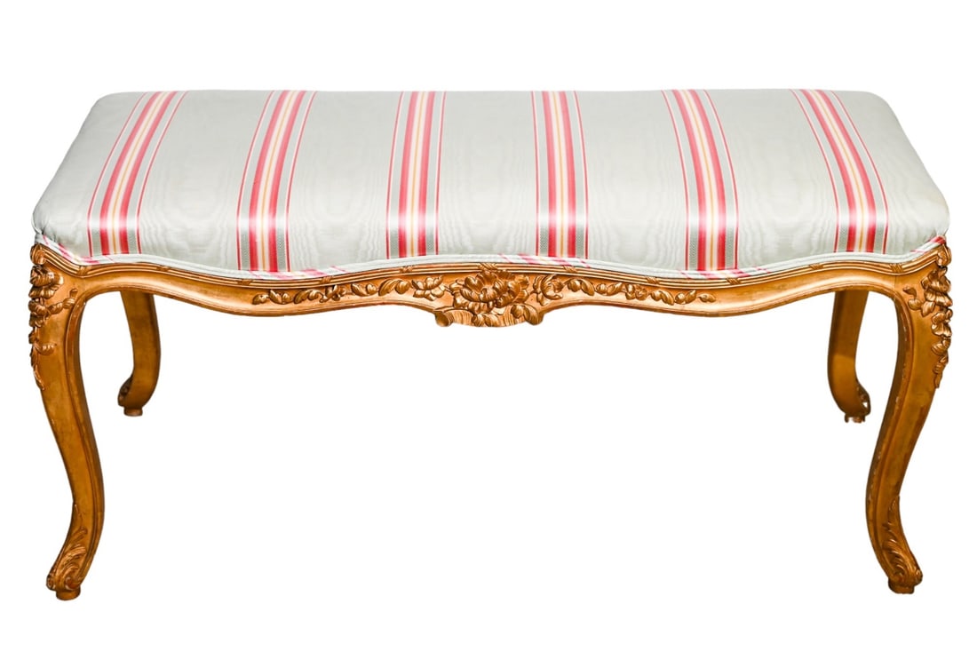 French Louis XV Style Carved Upholstered Bench (1 of 11)