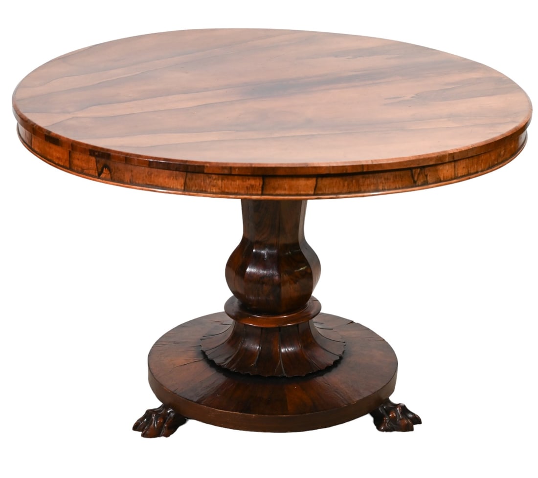 Antique Empire Carved Round Table with Paw Feet (1 of 18)