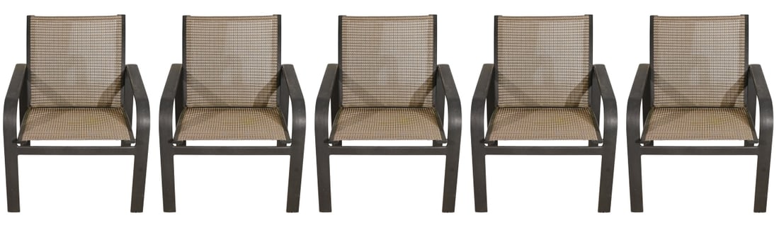 5 Brown Jordan Cast Aluminum Outdoor Armchairs: 5 Brown Jordan Cast Aluminum Outdoor Armchairs.Measures 32 inches x 26 inches x 28 inches, seat height 17 inches.