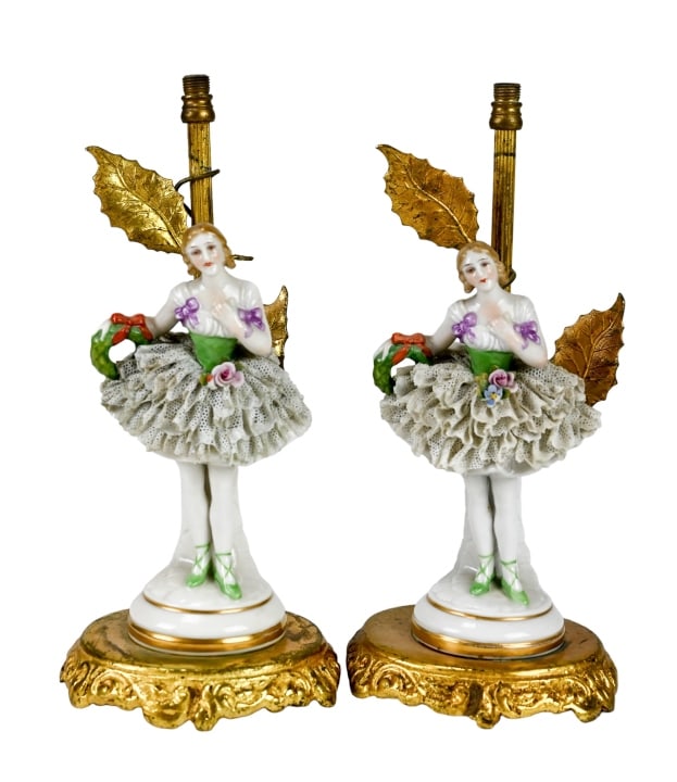 Pair Royal Dresden Porcelain & Bronze Lamp Bases (1 of 6)