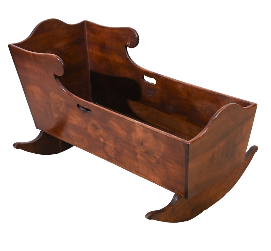 Antique Crotch Mahogany Rocker Baby Bed (1 of 9)