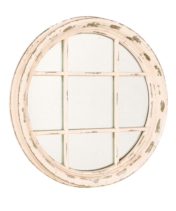 Rustic White Wash Windowpane Round Mirror (1 of 6)
