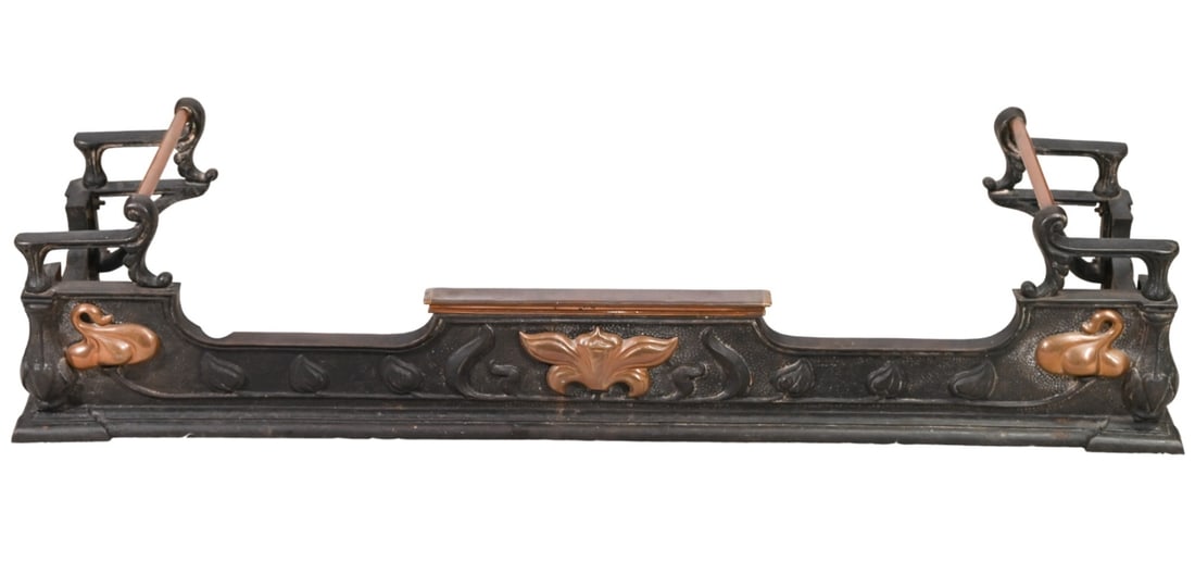 Antique Cast Iron and Brass Fireplace Fender: Antique Cast Iron and Brass Fireplace Fender.Measures 11 inches x 48 inches x 12 inches.