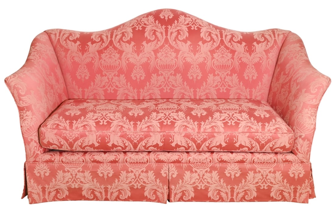 Baker Red Damask Custom Upholstered Sofa (1 of 17)