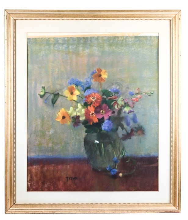 Tisha Signed Pastel Still Life Flowers in Vase (1 of 8)