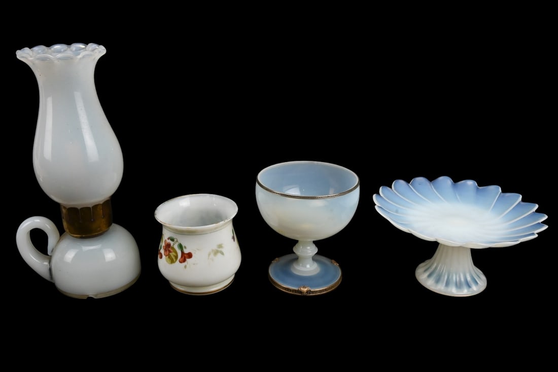 4 Antique Opalescent Glass Table Top Items (1 of 12)