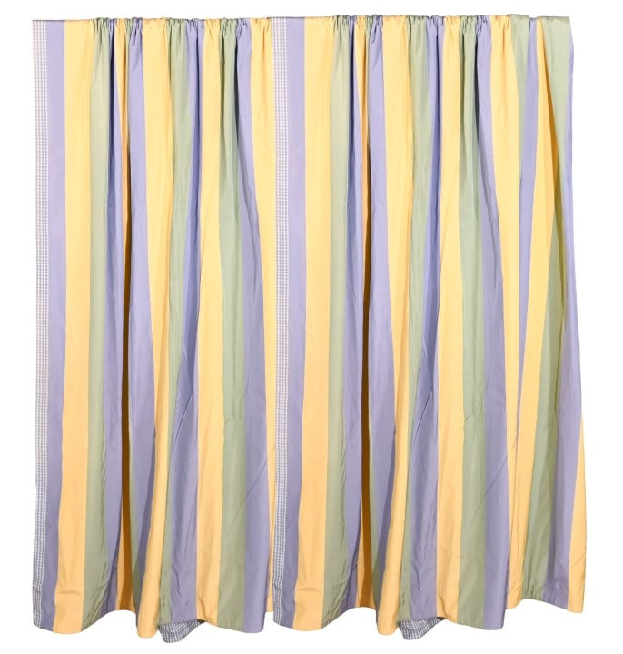 Pair Custom Made Silk Drape Panels Stripe w Plaid (1 of 9)