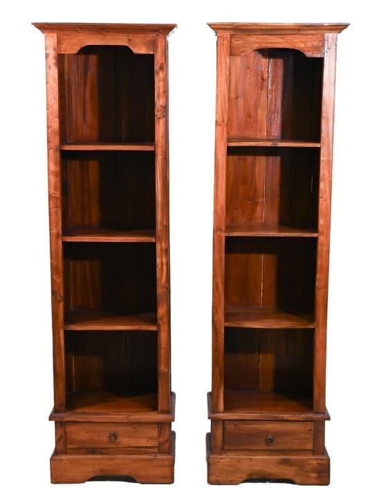 Pair Antique Rustic Hand Carved Narrow Bookcase (1 of 13)