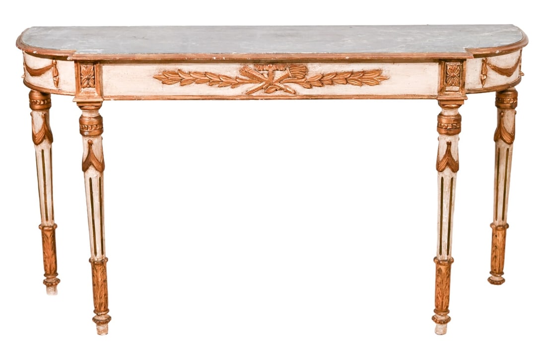 Antique Carved Painted Demi Lune Console Table (1 of 14)