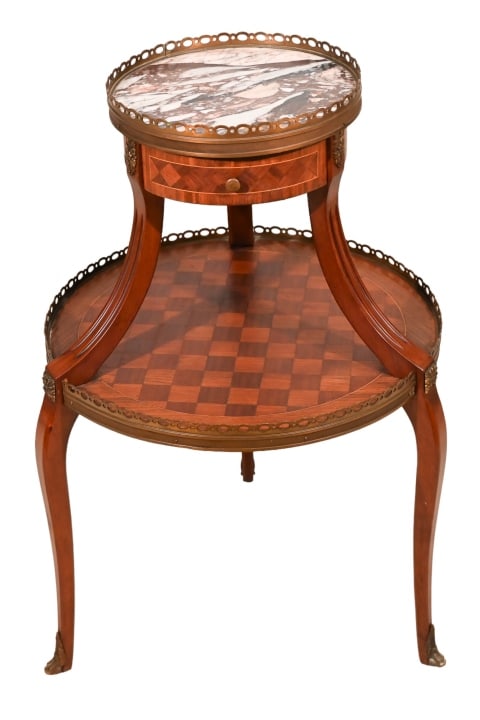 Antique 2 Tier Marble Top Marquetry Side table (1 of 14)