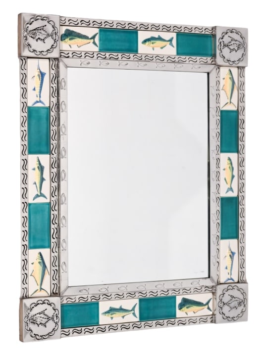 Custom Made Metal and Tile Bathroom Mirror (1 of 8)