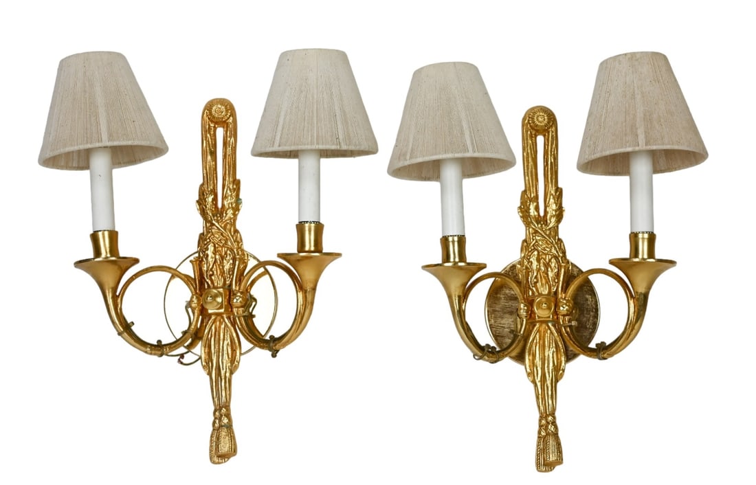Pair Italian Hollywood Regency Style Brass Sconces (1 of 6)