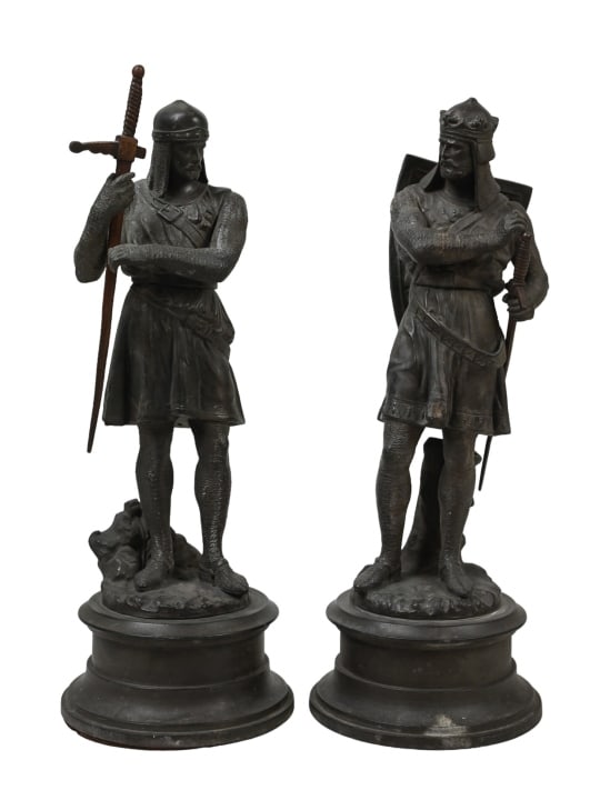 2 Antique Metal Spelter Medieval Knight Sculptures (1 of 9)