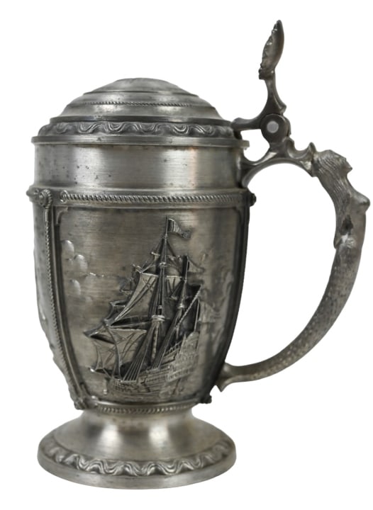 SKS German Engraved Lidded Pewter Stein (1 of 9)