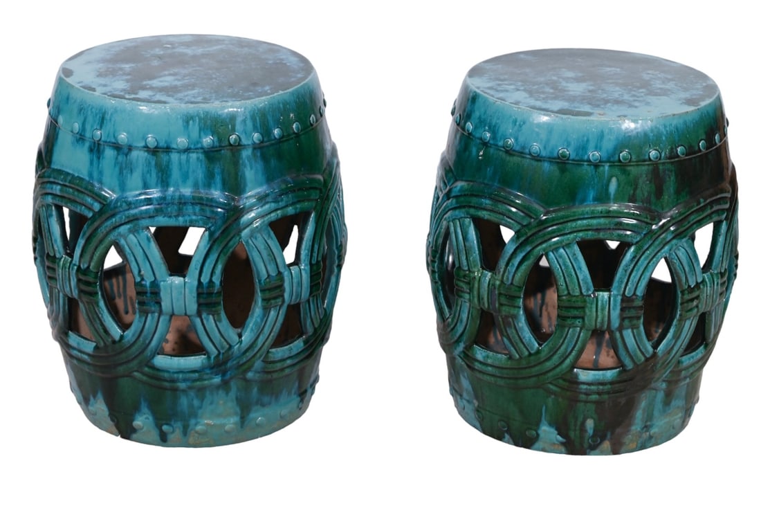 2 Chinese Green Glazed Barrel Form Garden Stools (1 of 8)