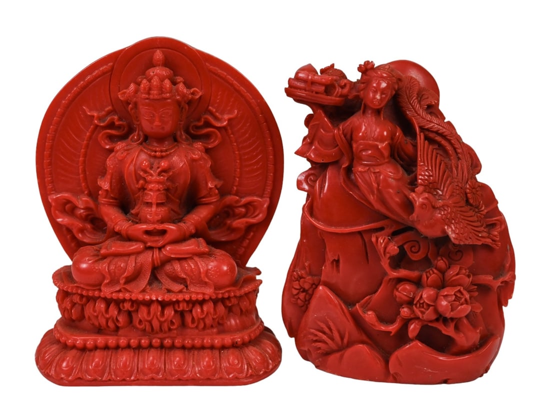 Two Chinese Shoushan Stone Wealth Buddha Statues (1 of 7)