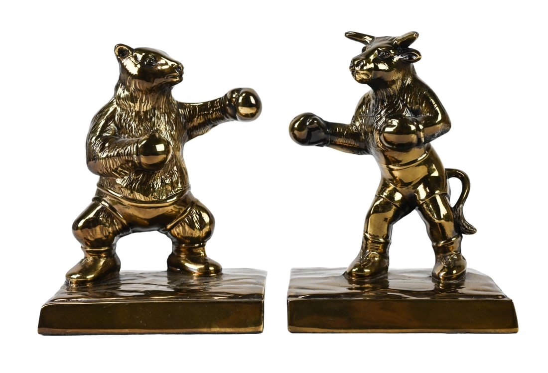 Vintage Boxing Bull & Bear Bookends in Bronze Tone (1 of 7)