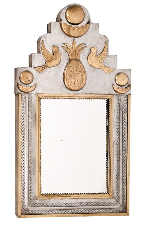Mexican Sheet Tin & Brass Cushion Wall Mirror (1 of 9)