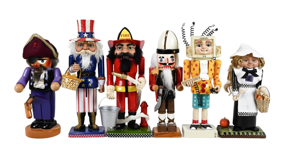 6 Carved & Painted Standing Nut Cracker Statues (1 of 10)