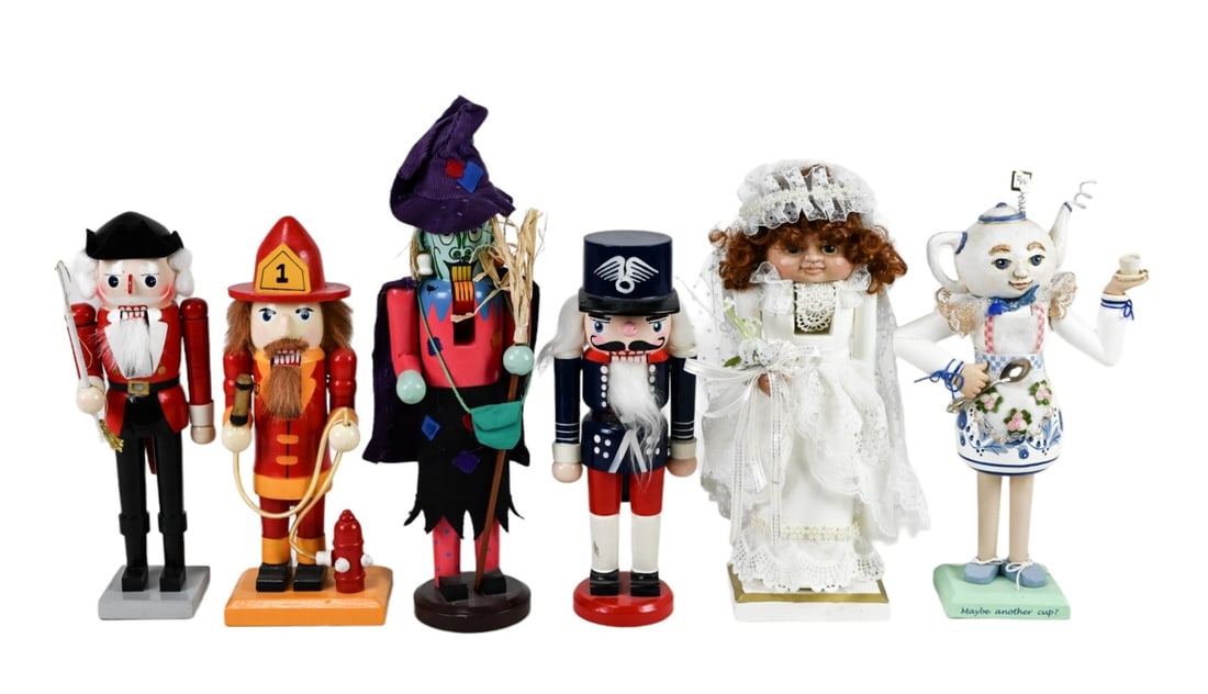 6 Carved & Painted Standing Nut Cracker Statues (1 of 10)