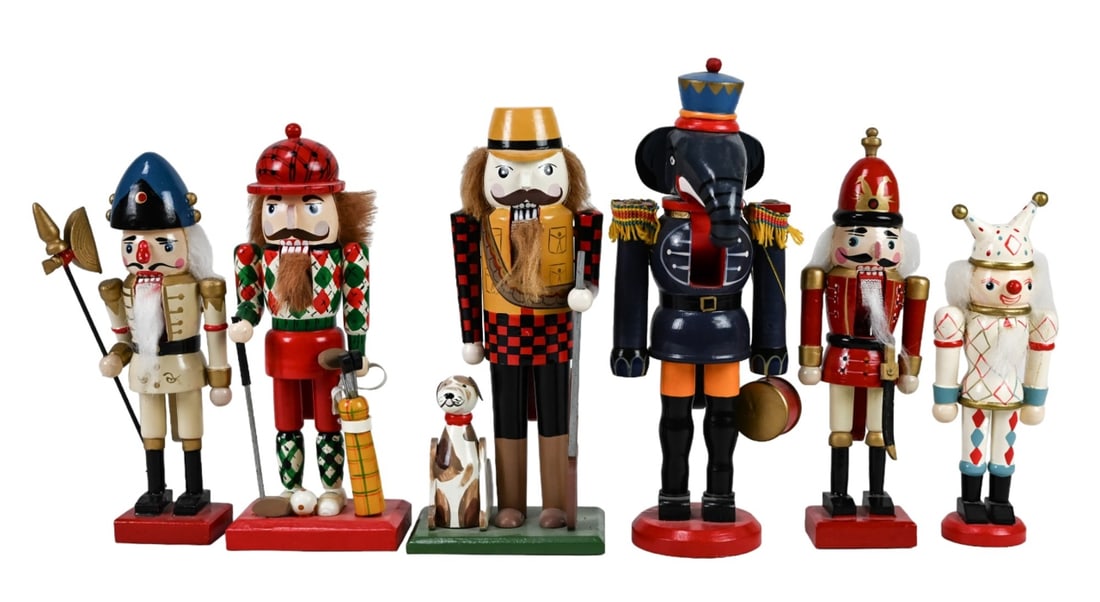 6 Carved & Painted Standing Nut Cracker Statues (1 of 10)