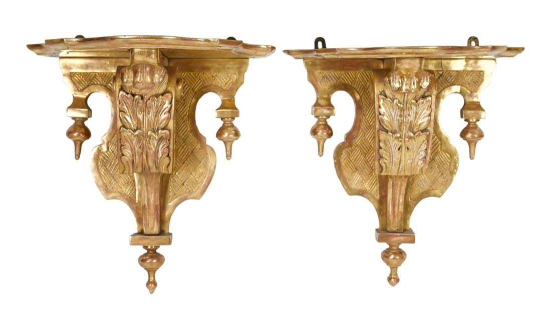 Pair Hand Carved Lemon Gilt Italian Wall Brackets (1 of 8)