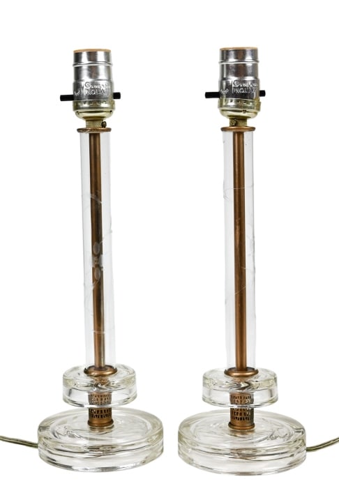Pair Cut Class Candle Stick Lamps: Pair Cut Class Candle Stick Lamps. Each measures 13 inches x 4 inches in diameter.