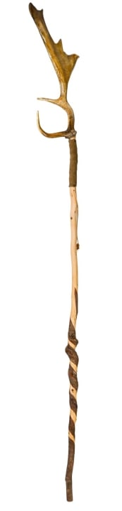 Hand Carved Antler, Wood & Leather Staff (1 of 8)