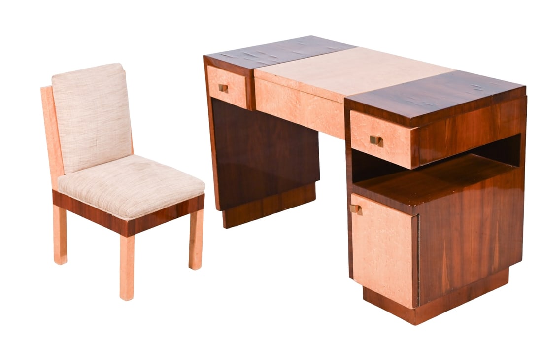 Art Deco Lacquered Burled Vanity Table with Chair (1 of 16)