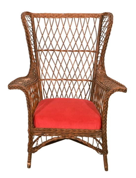 Bar Harbor Wicker Wingback Chair w Cushion (1 of 14)