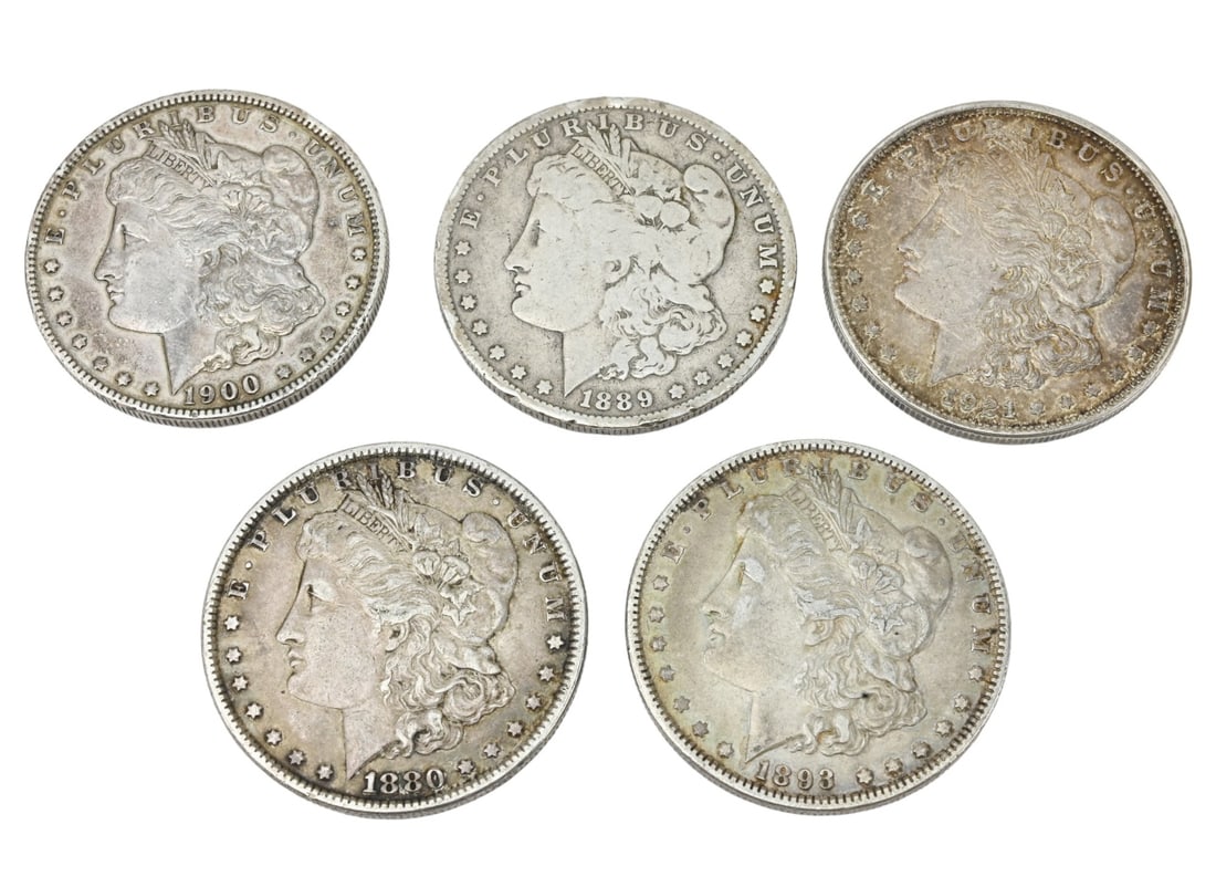 5 Antique U.S. Morgan Silver Dollars (1 of 9)