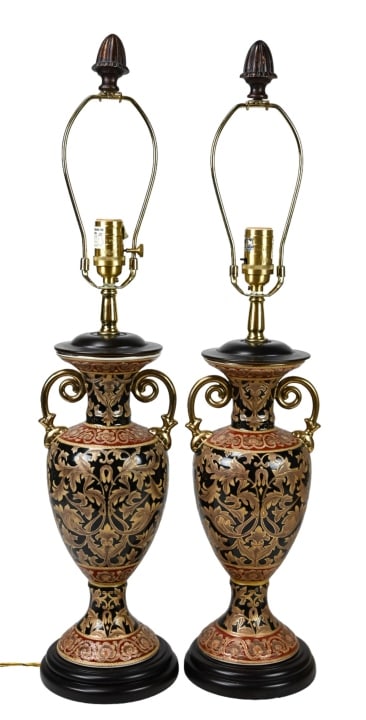Pair Hand Painted Porcelain Amphora Vase Lamps (1 of 7)