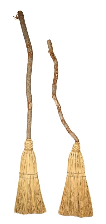 Pair Natural Bent Wood & Straw Stick Brooms (1 of 7)