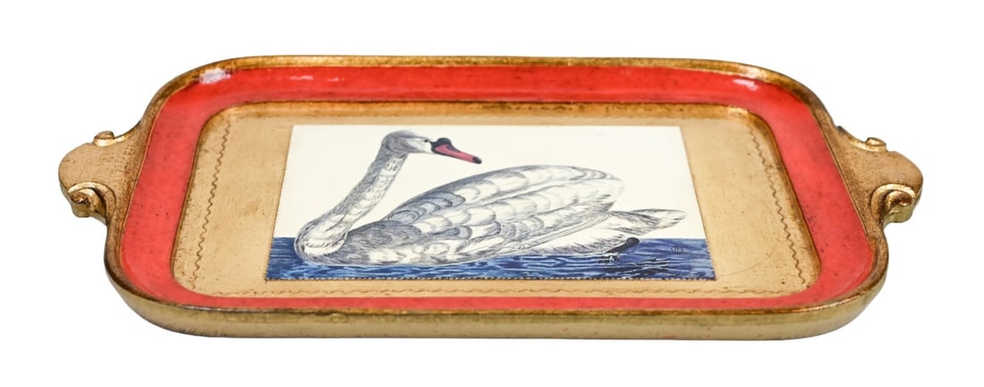 John Derian Florentine Decoupage Tray w Swan (1 of 7)