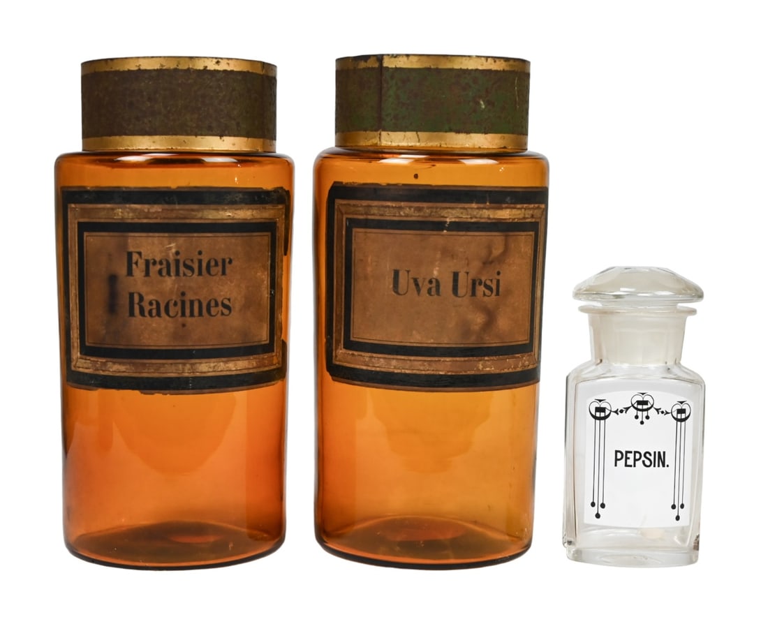 3 Antique French Amber Glass Apothecary Jars (1 of 9)