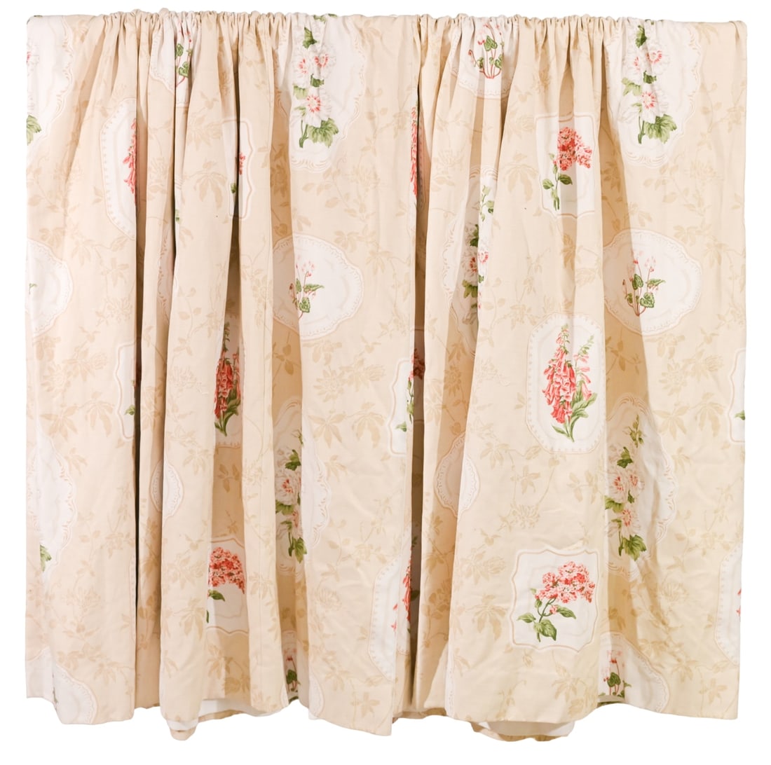 2 Custom Made Linen Canvas Beige Floral Curtains (1 of 16)