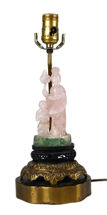 Antique Chinese Hand Carved Rose Quartz Lamp (1 of 7)